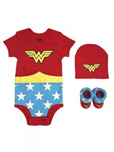 DC Comics Baby Girls Superman, Flash, Batman 3-pc Set in Gift Box, Wonder Woman red, 0-6