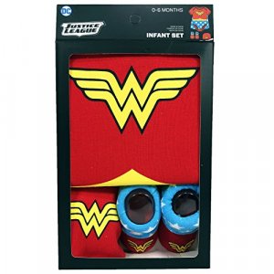DC Comics Baby Girls Superman, Flash, Batman 3-pc Set in Gift Box, Wonder Woman red, 0-6