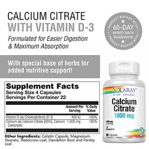 Solaray Calcium Citrate with Vitamin D-3 1000mg | for Healthy Bones & Teeth, Cardiovascular, Muscle & Nerve Function | Enhanced Absorption | 90 Ct