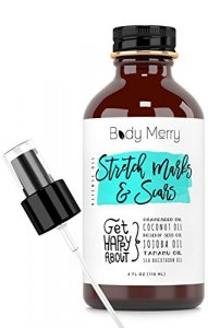 Body Merry Stretch Marks & Scars Defense Oil w All Natural Coconut Oil + Rosehip + Jojoba + Tamanu + Sea Buckthorn to Combat Signs of Stretch Marks,