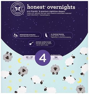 Honest Overnight Baby Diapers, Club Box, Sleepy Sheep, Size 4 (54 Count)