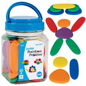 edxeducation 13227 Junior Rainbow Pebbles - Original Colors - Mini Jar - Ages 18M+ - Sorting and Stacking Stones - Early Math Manipulative for Childr