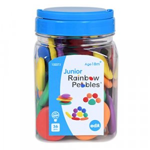edxeducation 13227 Junior Rainbow Pebbles - Original Colors - Mini Jar - Ages 18M+ - Sorting and Stacking Stones - Early Math Manipulative for Childr