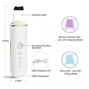 GUGUG Skin Scrubber Skin Spatula, Blackhead Remover, Facial Cleaner with 4 Modes, Skincare Tool with 2 Silicone Covers