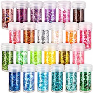 24 Boxes Holographic Chunky Glitter, FANDAMEI 24 Colors 5g Nail Art  Glitter, Glitter Flakes for Body, Face, Festival Makeup. Chunky Glitter  Sequins for Halloween. Graft Glitter for Arts, Decoration.