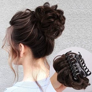 DeeThens Claw Clip in Hair Bun Messy Curly Clip in Claw Hair Hairpieces Natural Wavy Curly Combs add Hair Volume for Women (Darkest Brown)