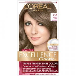 L'Oreal Paris Excellence Creme Permanent Hair Color, 6A Light Ash Brown, 100 percent Gray Coverage Hair Dye, Pack of 1