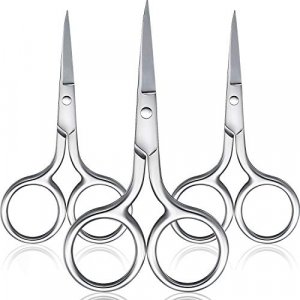3 Pack Nose Hair Scissors Facial Hair Scissors Small Scissors Stainless Steel Straight Tip Scissor for Eyebrows, Nose, Moustache, Beard (Silver)
