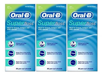 oralb super floss, 50 precut strands, mint pack of 3 