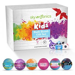 Sky Organics Kids Bath Bombs Gift Set with Surprise Toys Inside (6 ct) Kid Friendly Gender-Neutral Bath Bombs Made in USA Bubble Bath Fizzy Set