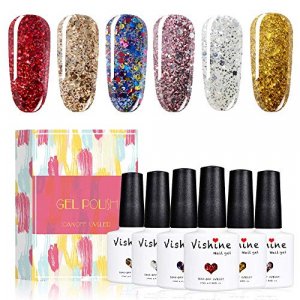 Vishine Gel Nail Polish Set 6 Colors - Stunning Glitter Collection Nail Art Gift Box, Soak Off UV LED Gel Polish Starter Kit