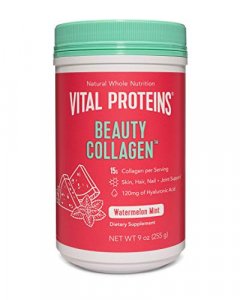 Vital Proteins Beauty Collagen Peptides Powder Supplement Women, 120mg of Hyaluronic Acid, 15g of Collagen Per Serving, Watermelon Mint, 9oz Canister