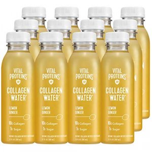 Vital Proteins Collagen Water , 10g of Collagen per Bottle, Made with Real Fruit Juice, Dairy & Gluten Free - Lemon Ginger, 12 Pack