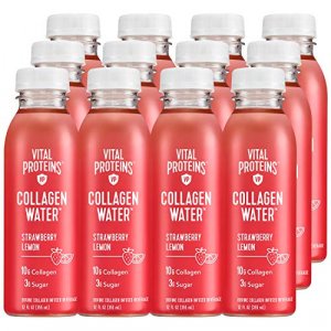 Vital Proteins Collagen Water , 10g of Collagen per Bottle, Made with Real Fruit Juice, Dairy & Gluten Free - Strawberry Lemon, 12 Pack