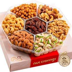 Nuts Gift Basket in Red Box (7 Piece Assortment, 1 LB) Purim Mishloach Manot Arrangement Platter, Birthday Care Package Variety, Healthy Food Kosher