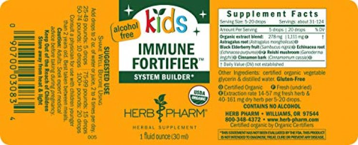 Herb Pharm Kids Certified-Organic Alcohol-Free Immune Fortifier Herbal Formula, 1 Ounce