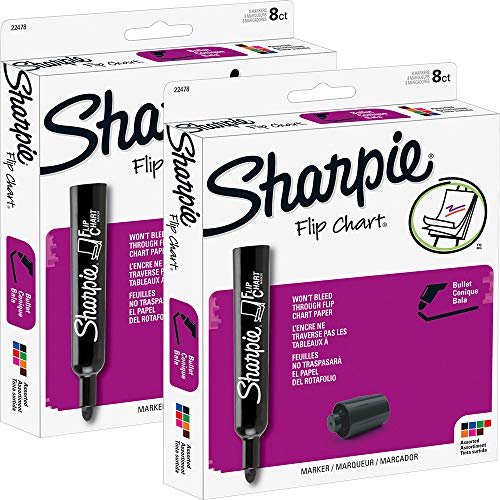 Sharpie Flip Chart Markers, Bullet Tip, Assorted Colors, 2 Packs of 8 Total of 16
