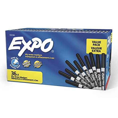 Expo Low Odor Dry Erase Markers, Fine Tip, Black, 36 Count