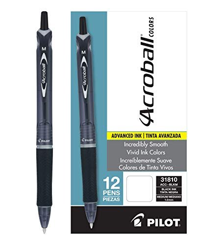 Pilot Acroball Colors Retractable Advanced Ink Ball Point Pens Medium Point Black Dozen Box (31810)