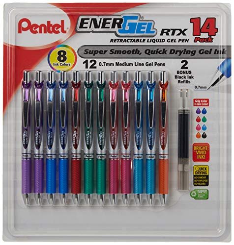 Pentel EnerGel RTX Liquid Gel Pens, 0.7mm Steel Tip - Assorted Colors -  8/Pack 