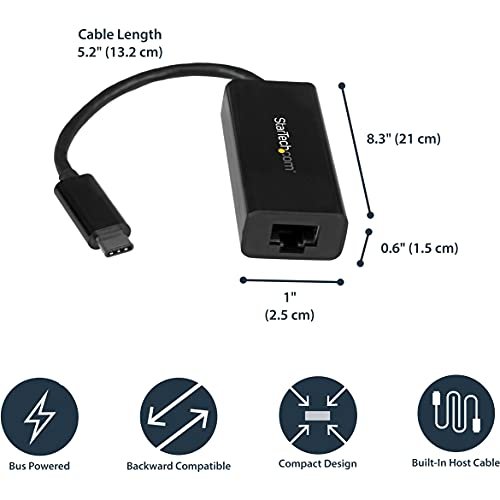 USB-C to Gigabit Ethernet Adapter, White, Thunderbolt 3 Compatible, Windows  & Mac, RJ45 LAN Network Converter