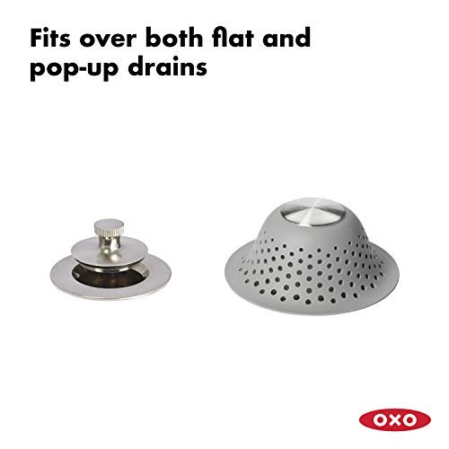 OXO Shower & Bath Tub Drain Protector, Gray, Silicone & Stainless Steel
