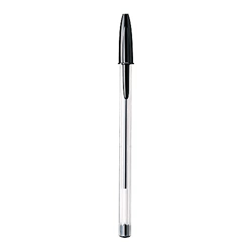 BIC Cristal Ballpoint Pens Medium Point 1.0 mm Clear Barrel Black Ink Pack  Of 12 - Office Depot