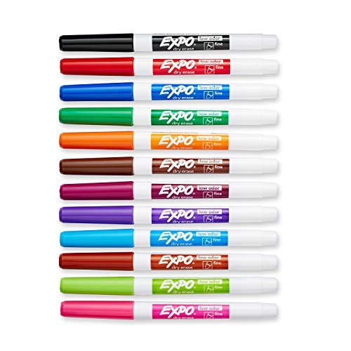  Expo Low Oder Dry Erase Markers, Fine Tip, Assorted