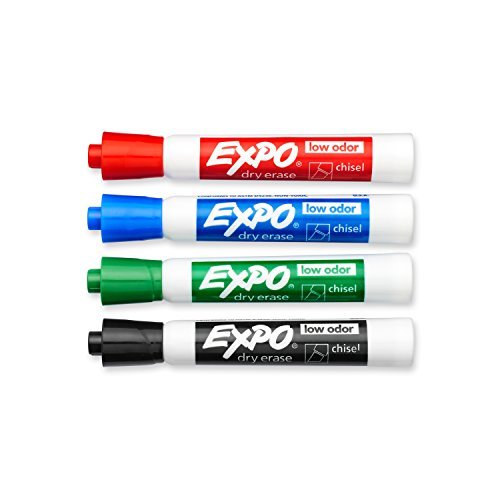 Dry Erase Markers, Chisel Tip, Assorted Colors - 4 count