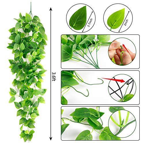 Spring Deals! 2pcs Artificial Hanging Plants, 3.6ft Fake Hanging Plant, Fake Ivy Vine for Wall House Room Indoor Outdoor Decoration (No Baskets), Size