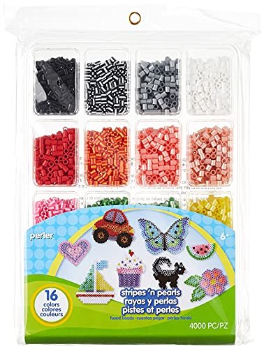 Perler Beads Stripes And Pearls Assorted Fuse Beads Tray For Kids Crafts,  4000 pcs