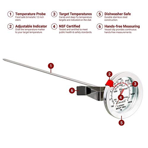 Stainless Steel Deep Frying & Candy Thermometer w/ Pot Clip 5 Inch