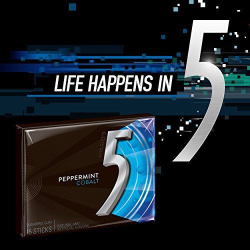 5 Gum Peppermint Cobalt Sugarfree Chewing Gum, 15 Stick Pack
