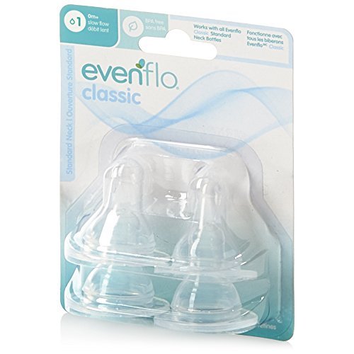 Evenflo 4 Pack Classic Silicone Nipple, Slow Flow - Imported