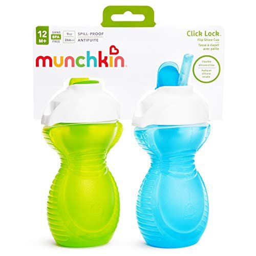 Munchkin Click Lock Flip Straw Cup, 9 oz, Assorted - 2 pack