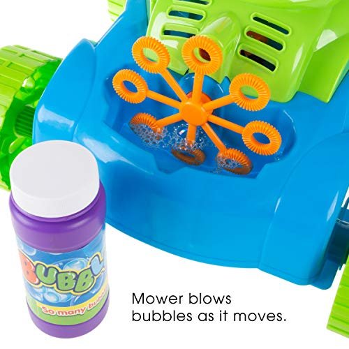 Bubble Lawn Mower - Outside Push Lawnmower Bubble Blower Machine for  Toddlers - Walk Behind Outdoor Activity for Kids by Hey Play (Blue)