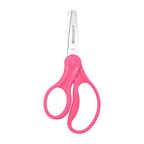 Westcott 13594 Left-Handed Scissors, Hard Handle Kids' Scissors, Ages 4-8,  5-Inch Blunt Tip