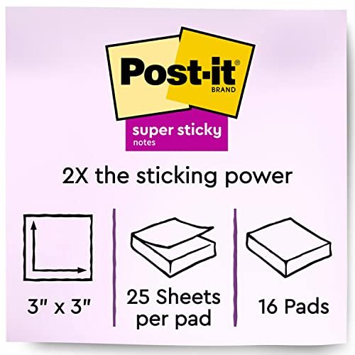 Post-it Super Sticky Notes, 3x3 in, 24 Pads, 2x The Sticking Power,Energy Boost Collection, Bright Colors (Orange, Pink, Blue, Green), Recyclable