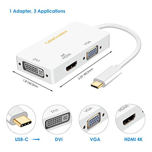  CableCreation USB C to VGA HDMI DVI Adapter, 3 in 1 USB Type C  to HDMI VGA DVI Female Converter Compatible with Galaxy S22 Ultra, MacBook  Pro 2020, Surface Book 2
