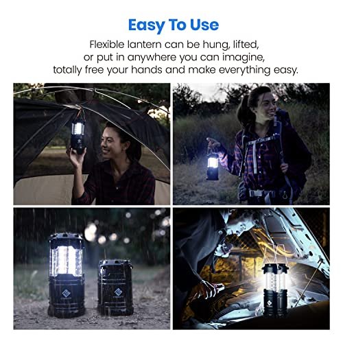 Etekcity 4 Pack Portable LED Camping Lantern with 12 AA Batteries -  Survival Kit for Emergency, Hurricane, Power Outage (Black, Collapsible)  (CL10)