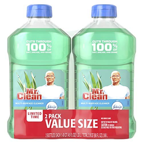 Mr. Clean Liquid All Purpose Multi-Surface Cleaner  Meadows and Rain with  Febreze Freshness - 45 Ounce Each Bottle (Pack of 2) (Total 90 fl oz) -  Imported Products from USA - iBhejo