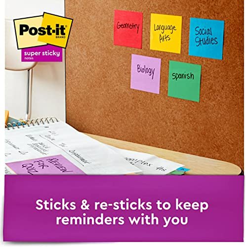 Post-it® Super Sticky Notes, 3 in x 3 in, Primary Colors, 5 Pads/Pack