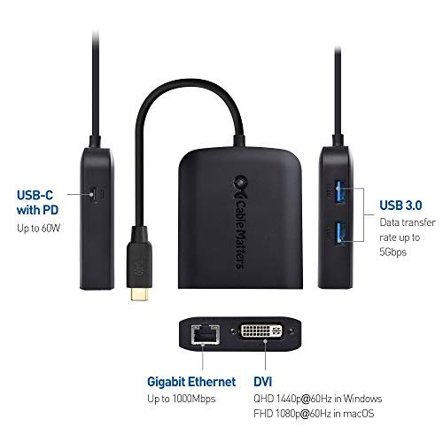 C2G USB C to Ethernet Multiport Adapter Hub - 60W PD - Type-C