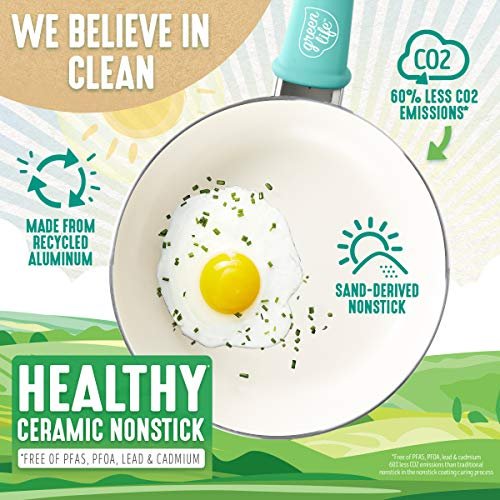 GreenLife 2 Piece Non-Stick Ceramic 7 inch and 10 inch Fry Pan Set with Soft Grip, Turquoise