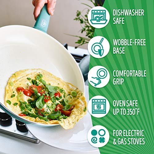 GreenLife Soft Grip Healthy Ceramic Nonstick, Saucepan Set with Lids, 1qt and 2qt, Turquoise