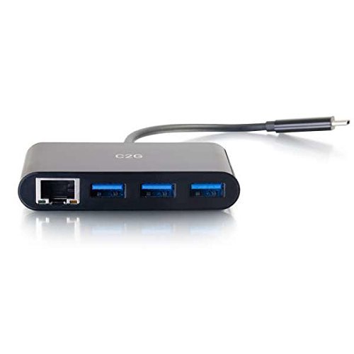 C2G USB-C to Ethernet Adapter with 3-Port USB Hub - Black