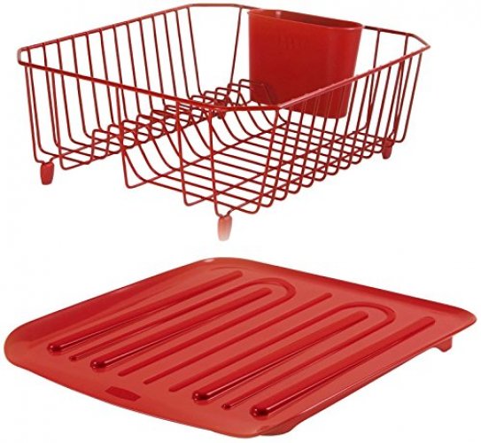 Rubbermaid Sink Set with Dish Drying Rack, Drainboard, Sponge Caddy, and  Brush, Red, 4-Pieces in 2023