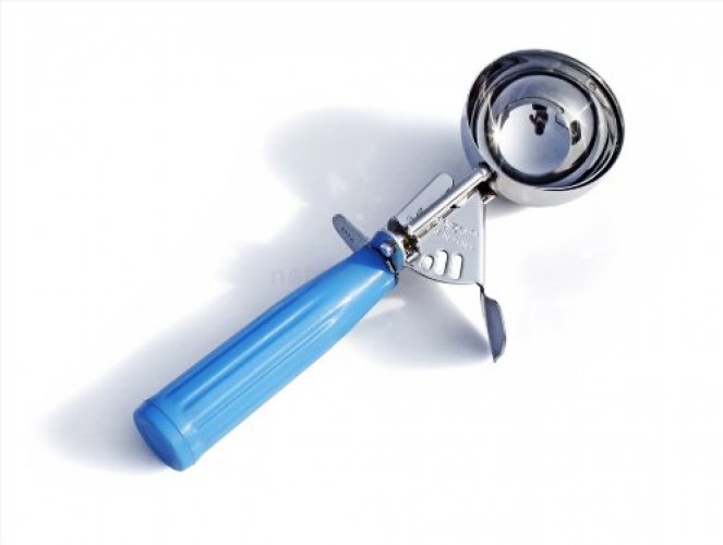 New Star Foodservice 34820 Commercial-Grade Thumb Press Food Disher/Ice  Cream Scoop, 18/8 Stainless Steel, 2.75 oz, Size 16, Blue