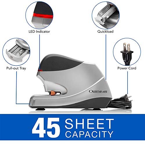 Swingline Electric Stapler, Optima 45, 45 Sheet Capacity, Silver