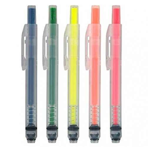 Muji Push Button Highlighter Pen (Refill-exchange Type) 5-colors Set